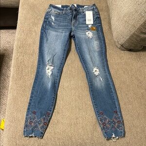 True Craft Blue Skinny Jeans with Embroidery